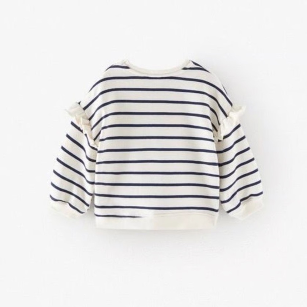 Zara Striped Ruffle Sleeve Kids Top 3/6m cream navy
